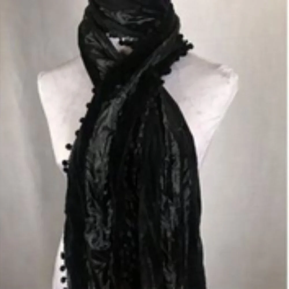 ✨ Vintage Black Velvet & Sheer Metallic Scarf — Made in Korea